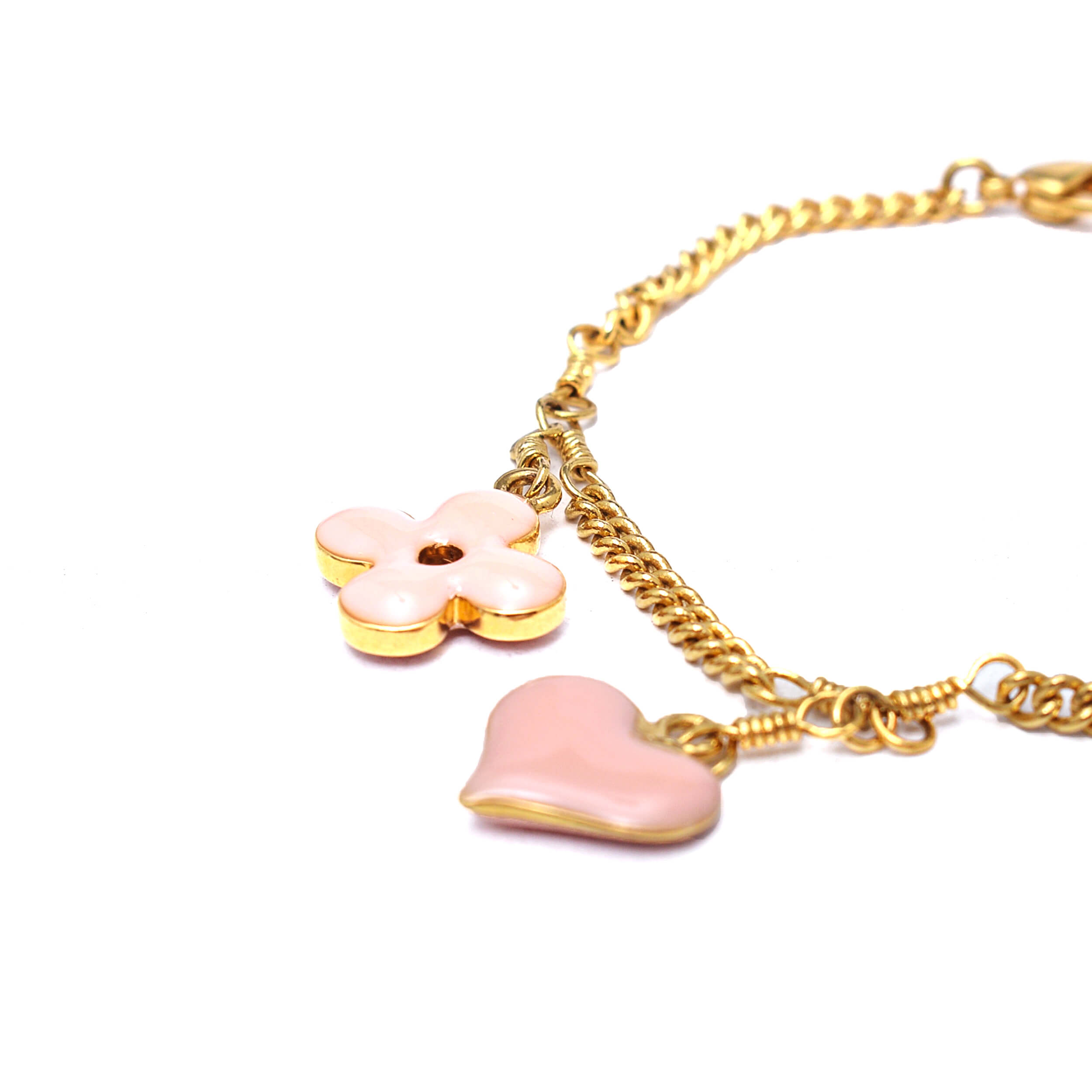 Louis Vuitton - Gold Tone&Pink Monogram Charm Bracelet